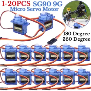 1-20PCS SG90 9G Micro Servo Motor 180/360 Degrees for Fixed-Wing Micro Gear RC Robot Helicopter Airplane Mini Car Toy - (Type: A, Speed(RPM): 25 PCS, Voltage(V): 360 Degree)