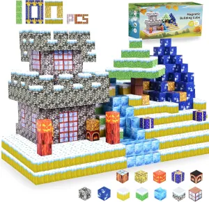 100 PCS Magnetic Blocks- Magnetic Building Blocks, Toys- Build Forest World Set, Stacking Toys for Kids Boys Girls Ages 3-5 6-10, Sensory Fidget Cubes Gift for Children