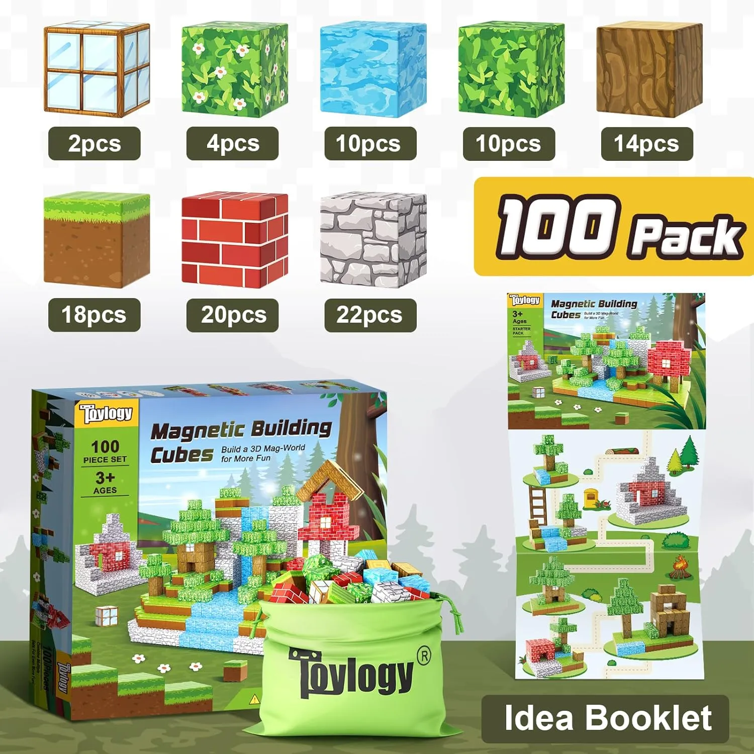 100PCS Magnetic Blocks-Build Mine Magnet World Set for Boys & Girls Age 3-5 6-8, STEM Sensory Toys for Toddlers Gifts for 3  Years Old Girls Boys,1" Magnet Cubes Classroom Must Haves Construction Toys