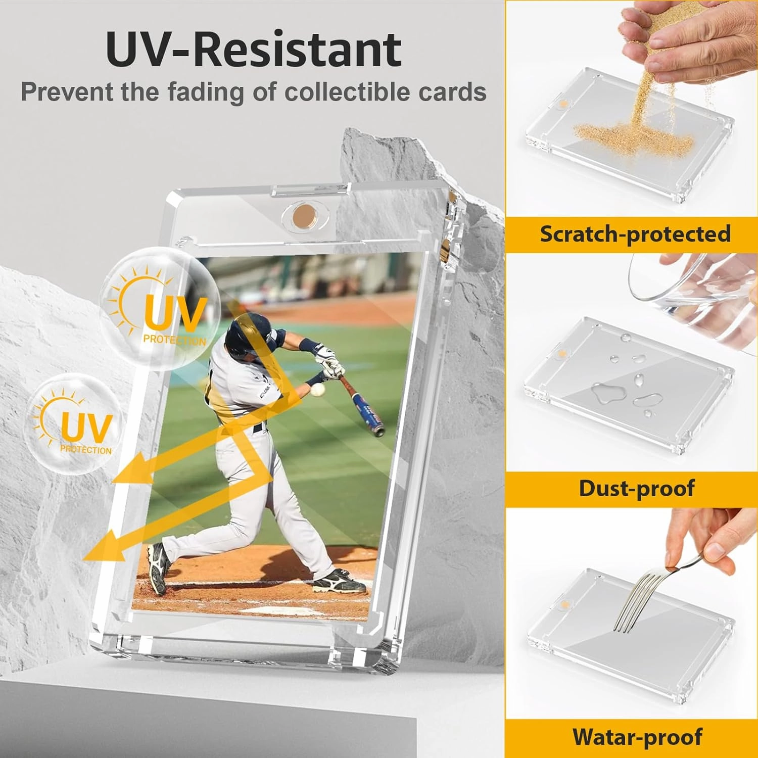 100PT Magnetic Card Holder for Trading Cards, 50 Pack One Card Touch Holder, U-V Protection Baseball Card Display Case Hard Plastic Protector for Basketball Sports Game