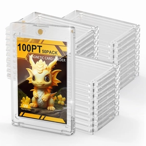100PT Magnetic Card Holder for Trading Cards, 50 Pack One Card Touch Holder, U-V Protection Baseball Card Display Case Hard Plastic Protector for Basketball Sports Game