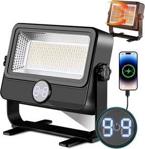 100W LED Work Light Rechargeable with Stand, Rechargeable Outdoor Light Solar Camping Lights with Magnetic, 4 Modes, Waterproof Portable Flood Light for Emergency, Repair, Camping