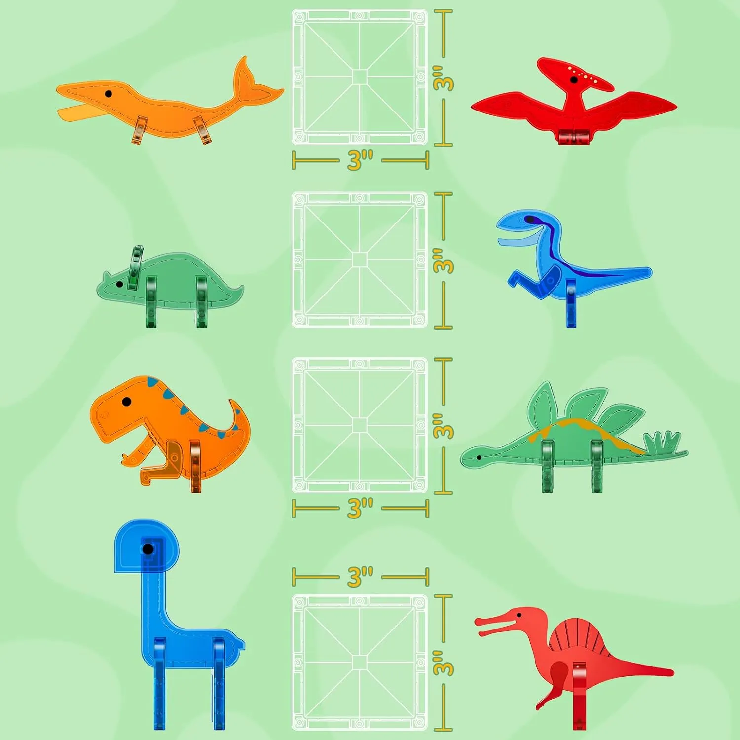 102PCS Dinosaur Magnetic Tiles with 8 Figures Gifts for 3  Boys and Girls, Dino World STEM Magnet Toys for Toddlers, Building Blocks Preschool Learning Sensory Toys for Kids Age 3-5 4-8