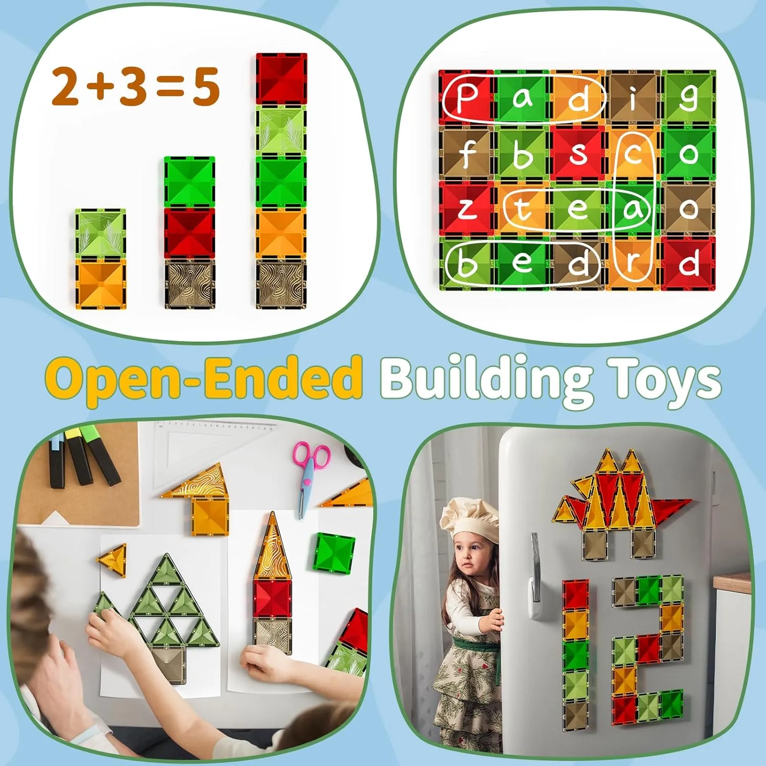 102PCS Dinosaur Magnetic Tiles with 8 Figures Gifts for 3  Boys and Girls, Dino World STEM Magnet Toys for Toddlers, Building Blocks Preschool Learning Sensory Toys for Kids Age 3-5 4-8
