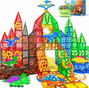102PCS Dinosaur Toys Magnetic Tiles with 8 Dinosaurs for Kids 3-5 5-7, Jurassic Scenes Dinosaur World Set, Magnetic Blocks Kids Sensory Toys for Boys & Girls Ages 3 , Classroom Must Haves