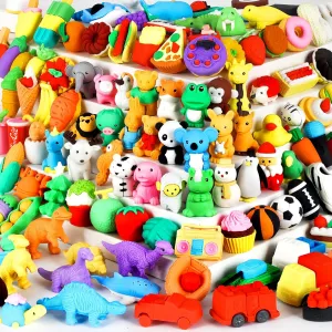 110Pcs Animal Erasers Kids Desk Pets Pencil Erasers 3D Puzzle Eraser Bulk Mini Animal Food Toys Fun Cute Eraser for Classroom Rewards, Game Prizes, Treasure Box, Easter Egg Fillers