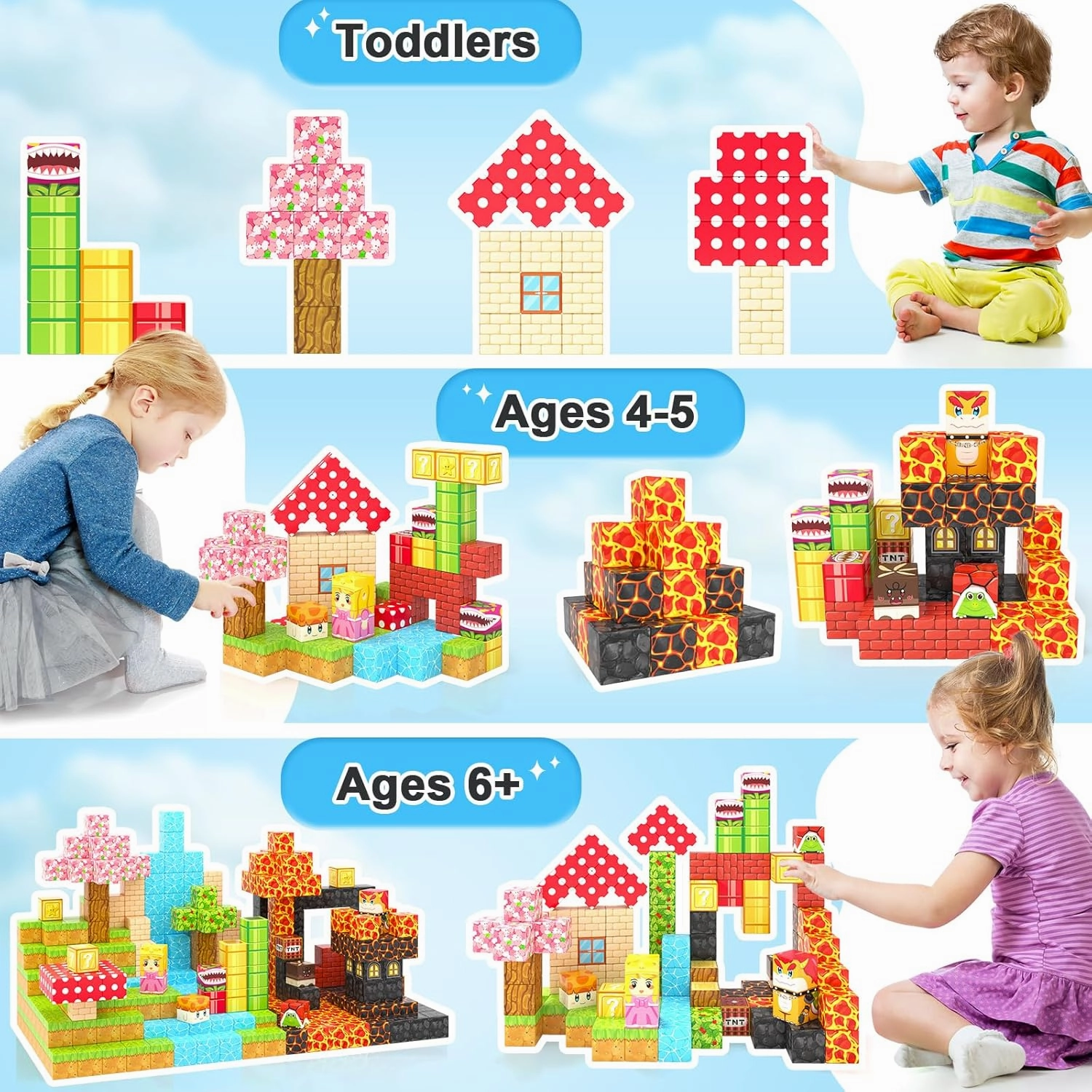 110PCS Magnetic Blocks - Build Mine Magnet World Magic Teleport Pipes Set, Building STEM Sensory Toddler Toys for 3  Year Old Boys & Girls, Compatible with All Magworld 1” Magnetic Blocks Kids Toys
