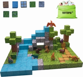 114 PCS Magnetic Blocks - Building Toys | Build Mine Magnet World Set | STEM Sensory | Gifts for Boys & Girls | Classroom Must Haves | Dinosaur Themed