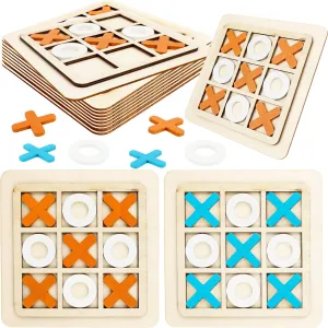 12 Pack Wooden Tic Tac Toe Games Wood Tic-Tac-Toe Bulk XO Table Chess Board Game for Boys Girls Family Activities Educational Toys Birthday Party Favors
