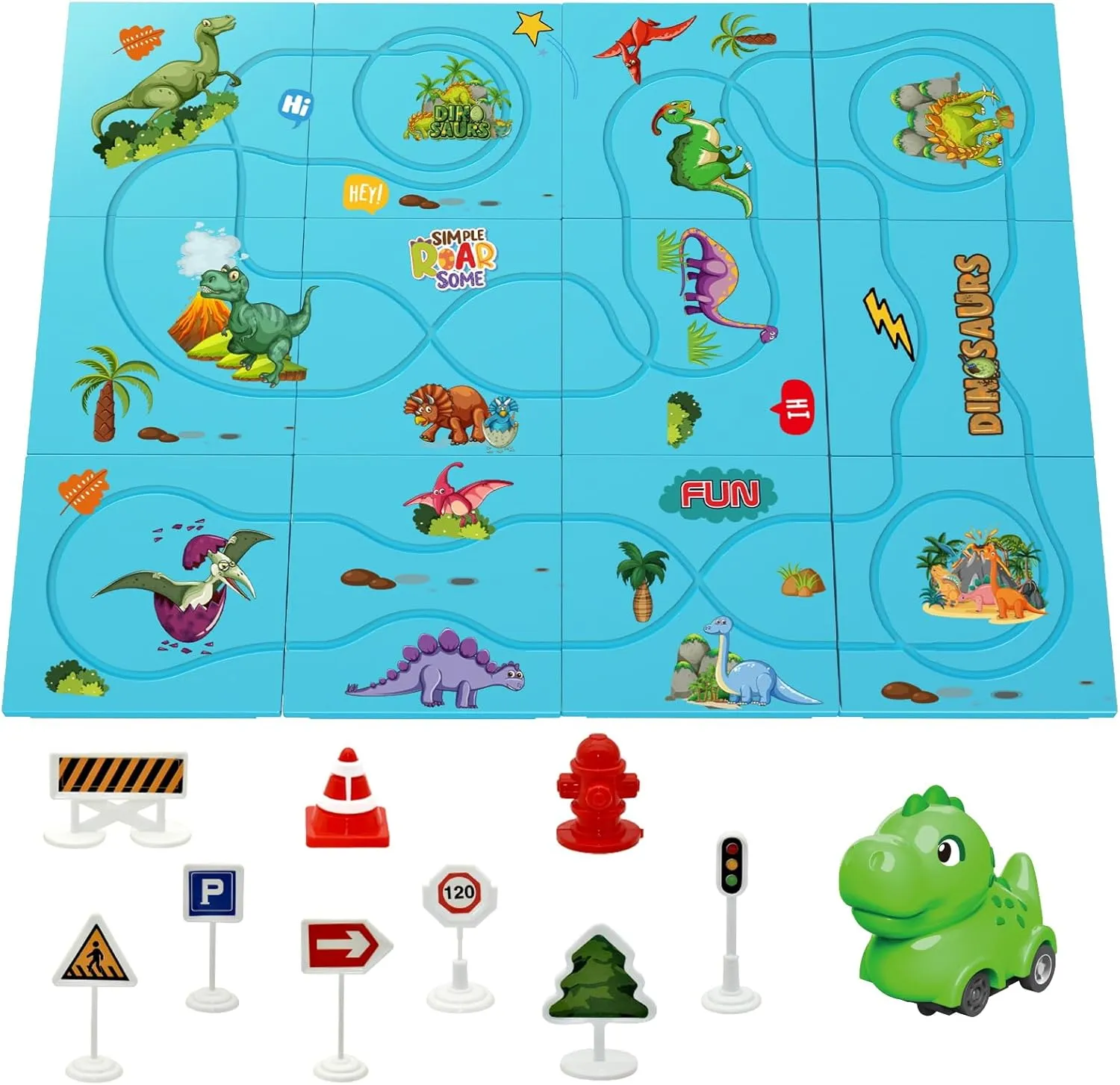 12 PCS Magnetic Puzzle Race Track Car Toys for Kids Ages 3-5, Toddlers Floor Puzzles Tracks Cars Set, STEM Educational Toy, Birthday for Boys & Girls 3  Years Old