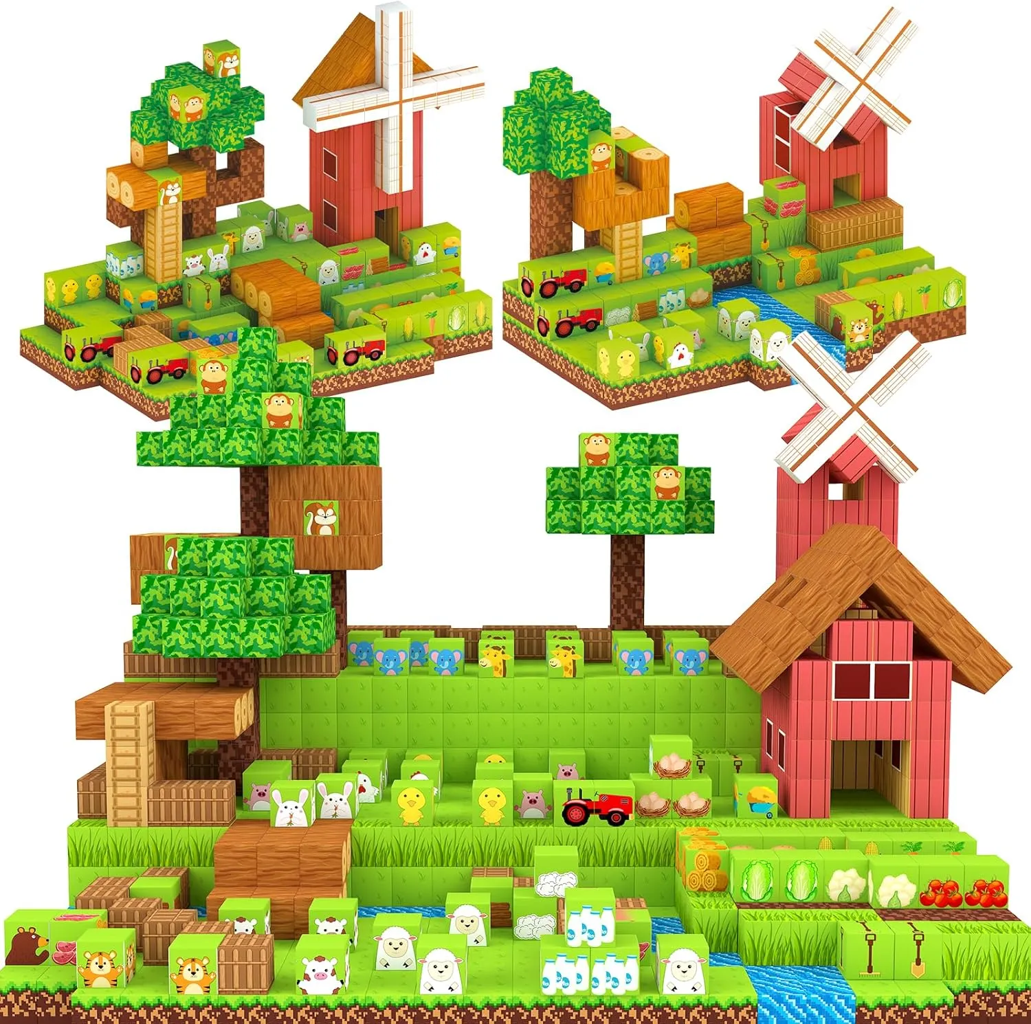 120 PCS Magnetic Building Blocks for Kids, Farm Animal Toys for Boys and Girls Ages 3-5 6-8 8-12. STEM Learning, Montessori, Fidget, Sensory Cubes. Magnet Tiles Block Gifts for Toddler and 3  Year Old