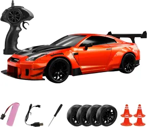 1/20 Scale RC Drift Car for Adult, 2.4G 4WD High Speed GTR Remote Control Racing Car Model with LED Lights, Racing and Drift Wheels
