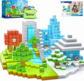126PCS Magnetic Blocks-Mine Magnet World Forest & Ice Edition, Sensory Building Blocks Set STEM Construction Toys for Toddlers Kids Ages 3-5 5-7 8-13, Gifts for 3-8 Year Old Boys Girls