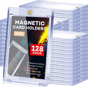 128 PCS Magnetic Card Holder, 35pt One Touch Card Holder,U-V Protection Hard Plastic Magnetic Cards Case,Display Case Protector for Sports Game Baseball Cards