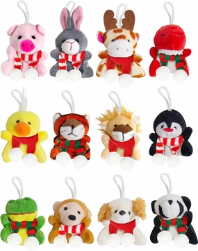 12 Pcs Christmas Mini Stuffed Animals，Bulk Xmas Small Plush Animal Toys for Christmas Tree Decor Stocking Fillers Christmas Party Favors Gift