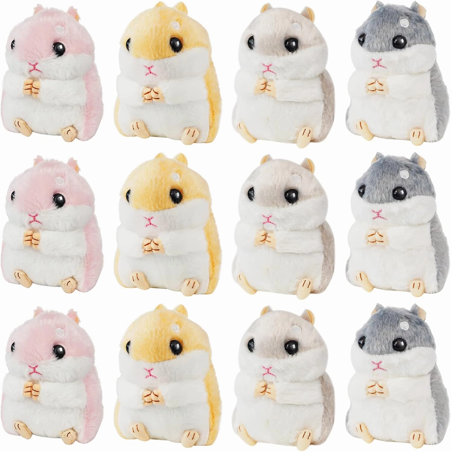 12 Pieces Cute Hamster Stuffed Animal Bulk Hamsters Plush Toy Small Stuffed Doll with Chain for Kid Boy Girl Party Favors Goodie Bag Fillers Carnival Prizes Birthday Gift, 4 Inches (Lovely Style)
