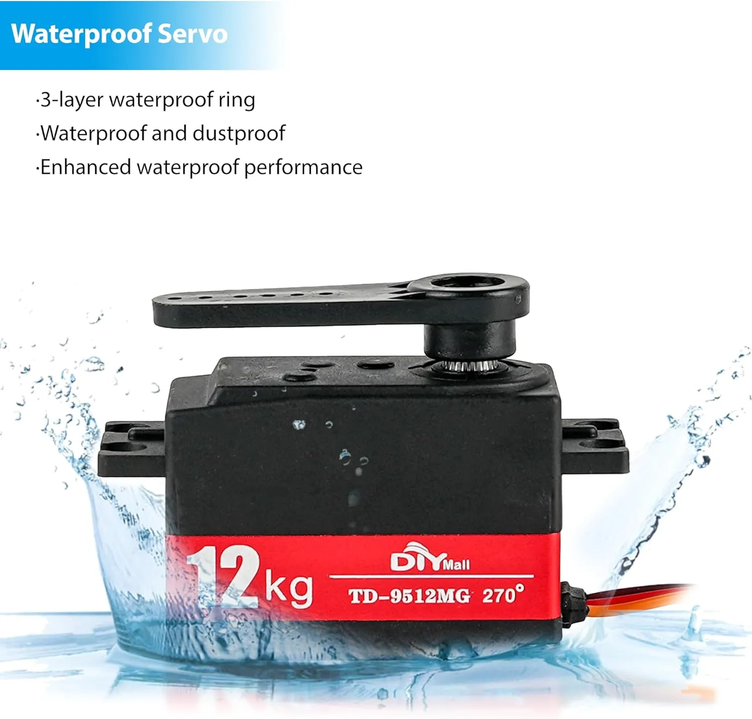 12kg Low Profile Servo 270 Degree 1000-200ues TD-9512 RC Digital Short Body Servo Waterproof Full Metal Gear High Speed for 1/8 1/10 RC Drift Car Helicopter Tail Robot