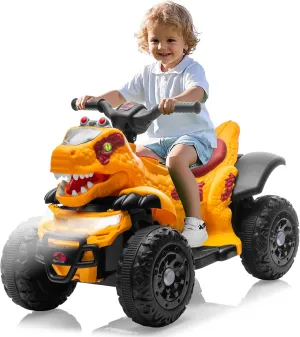 12V ATV Electric Ride on Car, Dinosaur Battery Electric Car for Kids with Music, Cool Light, Microphone Interface Kids Ride On Toy Ankylosauria Yellow
