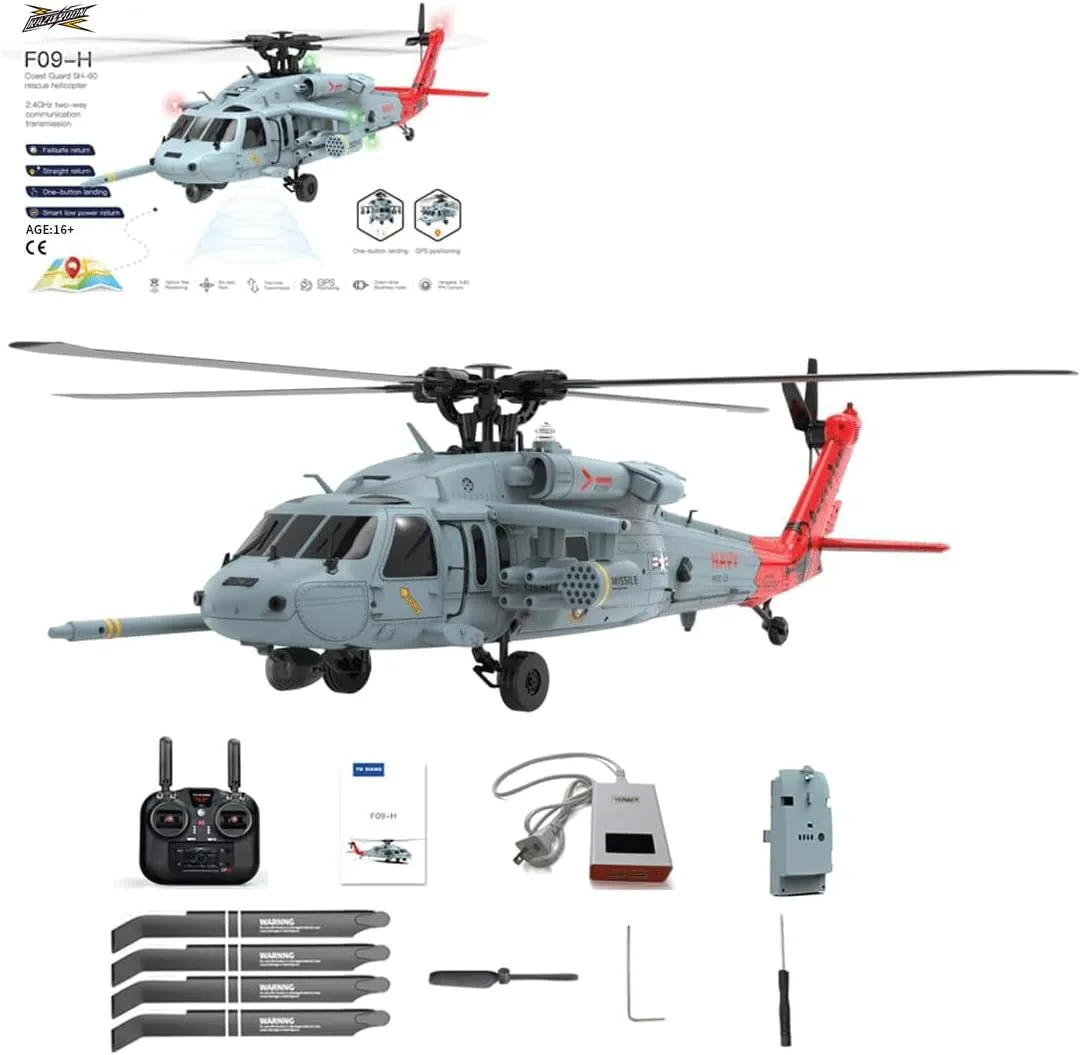 1/47 Scale RC Helicopter, F09-H SH60 Seahawk 2.4G 8CH Military Dual Brushless DD 6G/3D Stunt Copter Model, Aircraft for Adults (Include FC&GPS/RTF Version)
