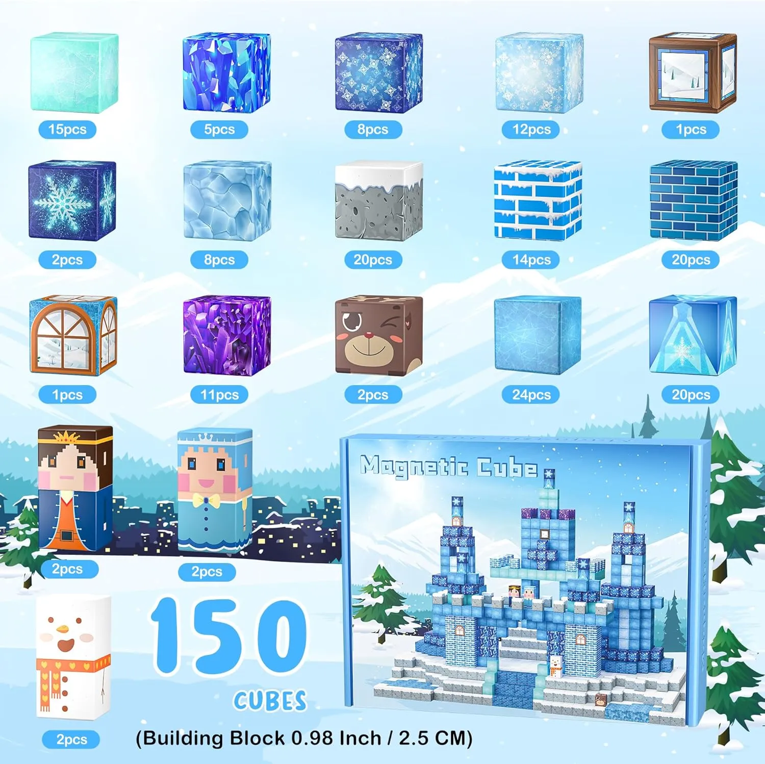 150PCS Magnetic Blocks Frozen Toys, Magnetic Building Blocks Cubes Tiles, STEM Sensory Outdoor Toys for Kids Toddlers Boys Girls Ages 3 4 5 6 7 8 Easter Birthday Gifts