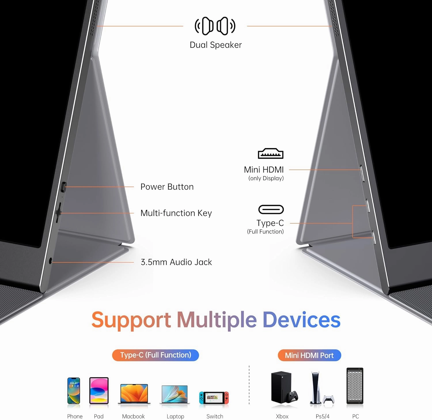 15.6inch Portable Monitor,1080P USB-C HDMI Second External Monitor for Laptop,PC,Mac Phone,PS,Xbox,Swich,IPS Ultra-Thin Zero Frame Gaming Display/Premium Smart Cover