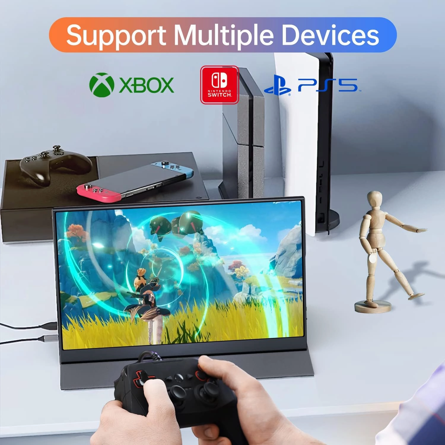 15.6inch Portable Monitor,1080P USB-C HDMI Second External Monitor for Laptop,PC,Mac Phone,PS,Xbox,Swich,IPS Ultra-Thin Zero Frame Gaming Display/Premium Smart Cover