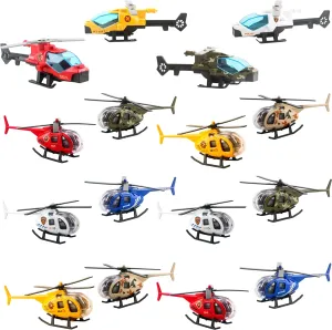 16 Pack Diecast Helicopters Toy Small Helicopters Model Police Fire Engineering Military Helicopters for Kids Birthday Children's Day Party Gifts Classroom Rewards