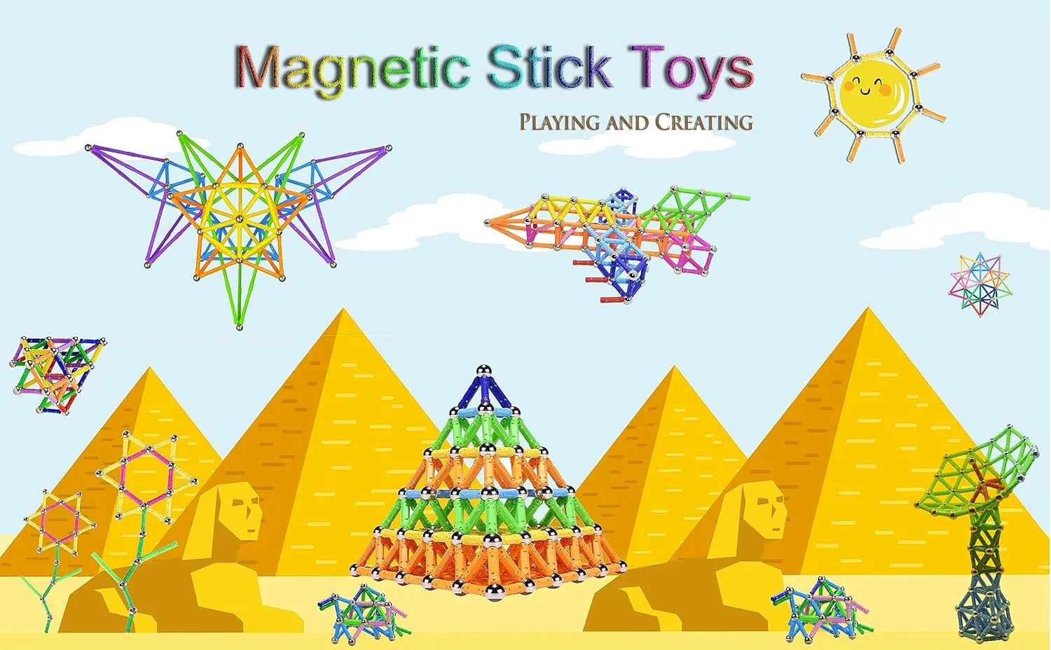 160pcs Magnetic Building Blocks Toys, 2.3" Magnetic Sticks and Non-Magnetic Balls Set Magnet Game for Kids and Adult, 3D STEM Building Toys with Storage Bag