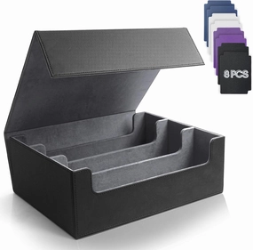 1800  Card Deck Box for MTG, YGO, PTCG, Large Trading Card Storage Case with Magnetic Closure & 8 Dividers, TCG Card Holder for Collectors - Black & Grey