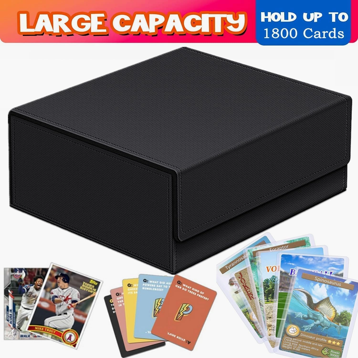1800  Trading Card Storage Box, Magnetic Closure Toploaders Storage Box Hold 600  35PT 3"x4" Standard Toploaders, PU Leather Card Deck Boxes Fit for MTG,Marvel,Sport Cards,Game Cards, Business Cards