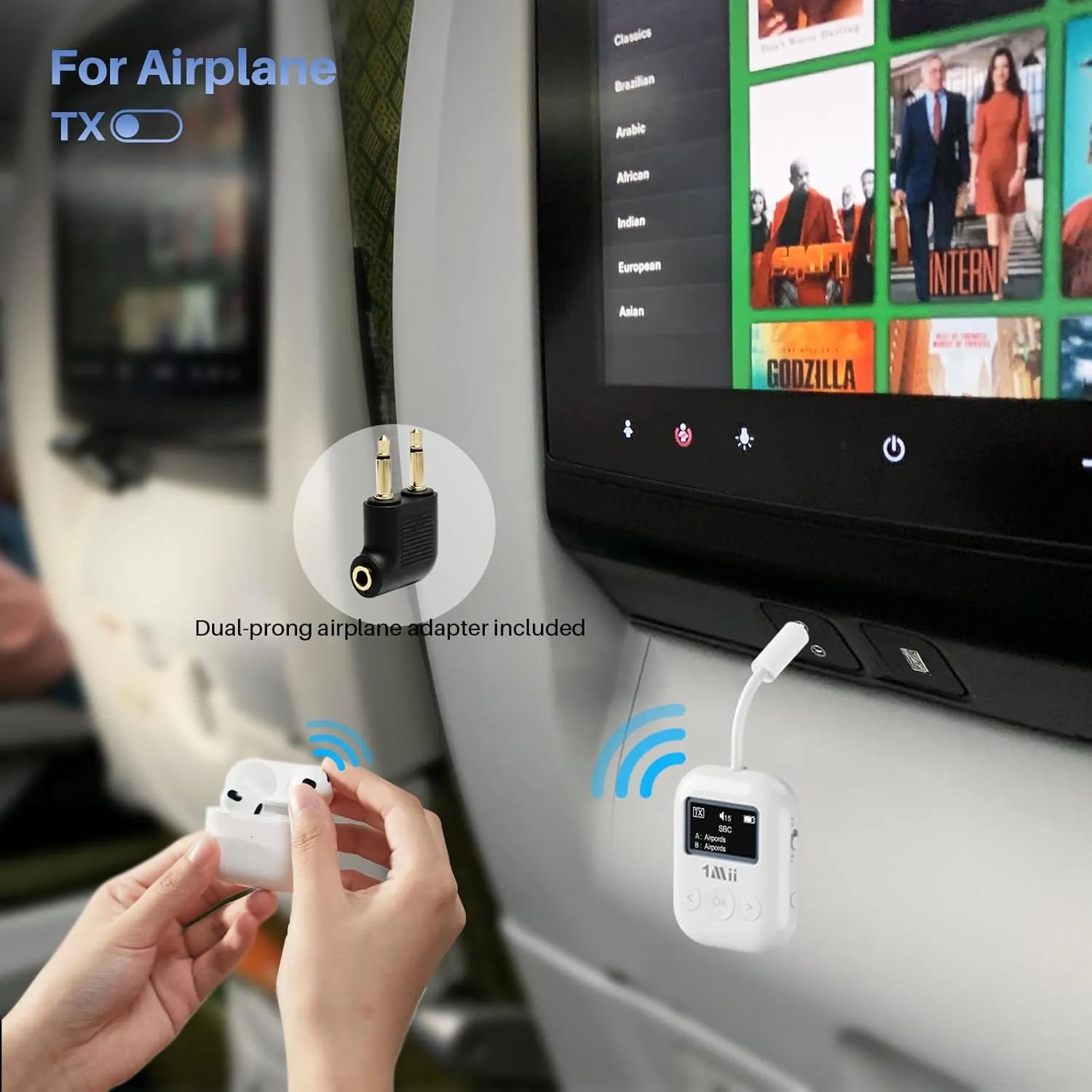 1Mii SafeFly Min  Bluetooth Transmitter and Receiver,Bluetooth Adapter for Airplane, Supports to 2 AirPods/Headphones,Use with Any 3.5mm Jack on Airplanes, Gym, TVs, Car, Home, Boat(White)