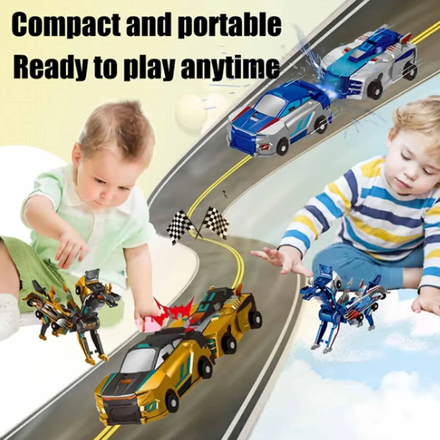 2 in 1 Collision Transforming Dinosaur Car Toy, 2025 New Hotfree Magnetic Dinosaur Transformer Car, Transform into Dinosaurs, Fun Collision Transforming Cars for Boys & Girls Party Favors (Blue)