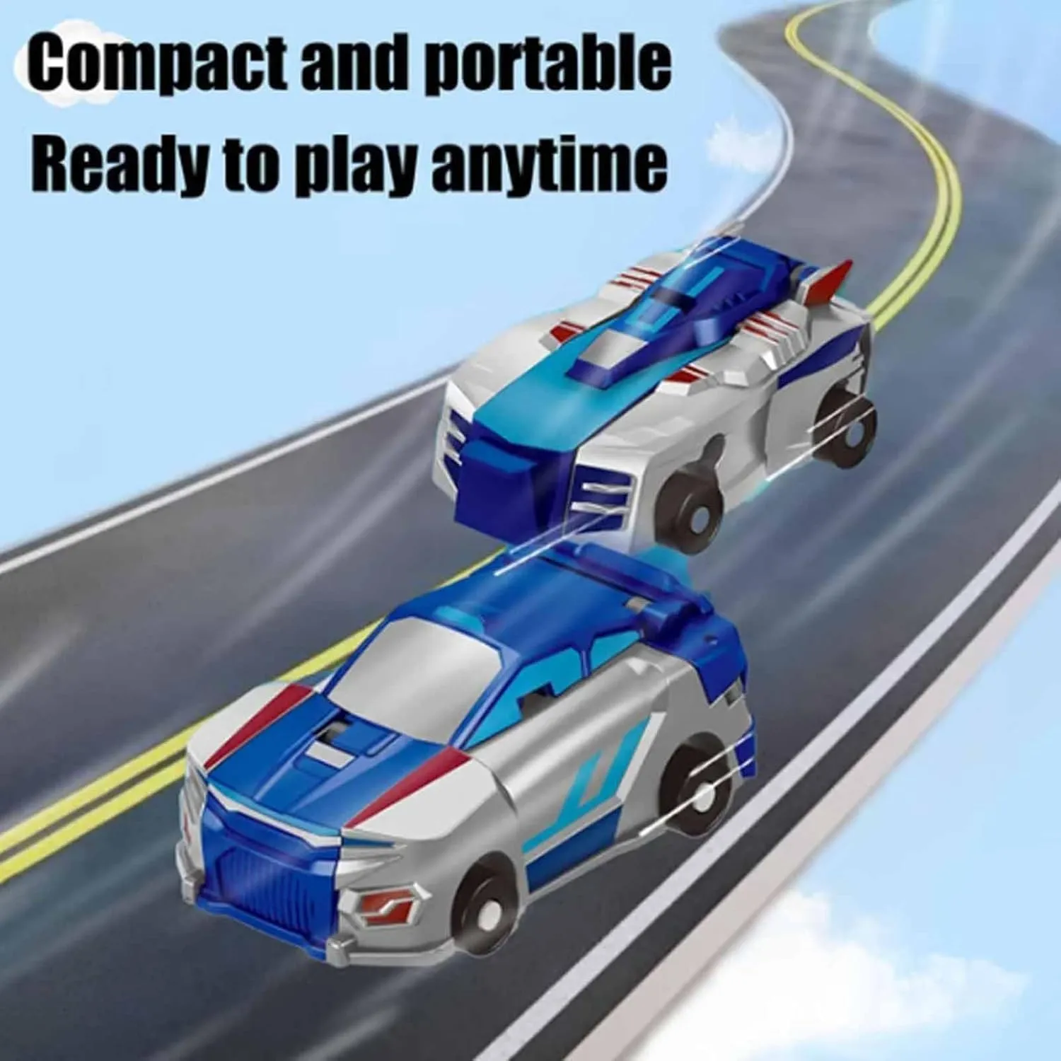 2 in 1 Collision Transforming Dinosaur Car Toy, 2025 New Hotfree Magnetic Dinosaur Transformer Car, Transform into Dinosaurs, Fun Collision Transforming Cars for Boys & Girls Party Favors (Blue)