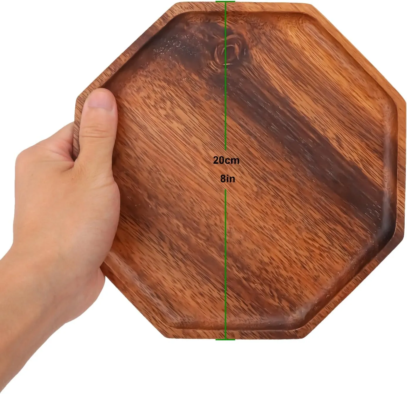 2 Pack 8 Inch Octagon Acacia Wood Serving Tray - Modern, Durable, Multipurpose Charcuterie Tray for Parties and Gatherings