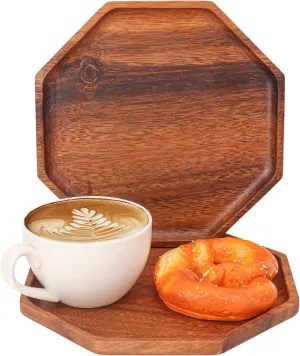 2 Pack 8 Inch Octagon Acacia Wood Serving Tray - Modern, Durable, Multipurpose Charcuterie Tray for Parties and Gatherings