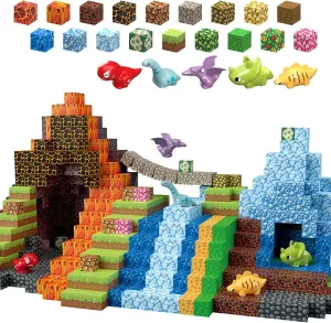 205Pcs Dinosaur Toys Magnetic Blocks Build 3D Dinosaur World Jurassic Scenes, 1" Magnetic Building Blocks Magnet Cubes Tiles for Toddler Boys Girls 3 , STEM Sensory Building Toys Games