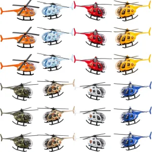 24 Pack Diecast Helicopters Small Police Fire Engineering Military Helicopter Model Toy with Spinning Propellers for Kids Birthday Children's Day Gifts Classroom Rewards