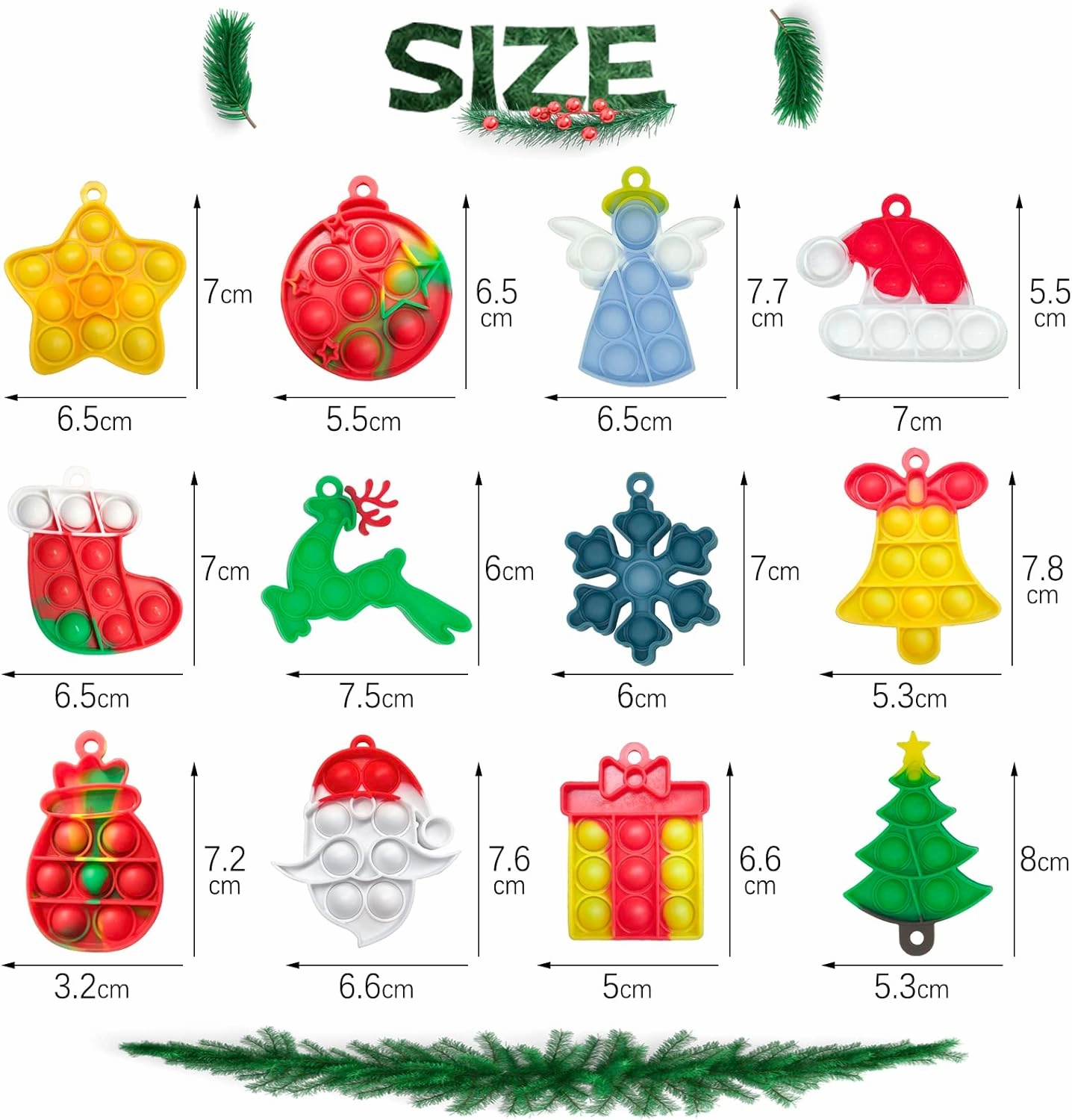 24 PCS Christmas Mini Pop Keychain Fidget Toy, Mini Push Pop Bubble Fidget Sensory Toy Keychains, Christmas Pop Fidget Toys, and Decorations for Kids Party Favors Decors
