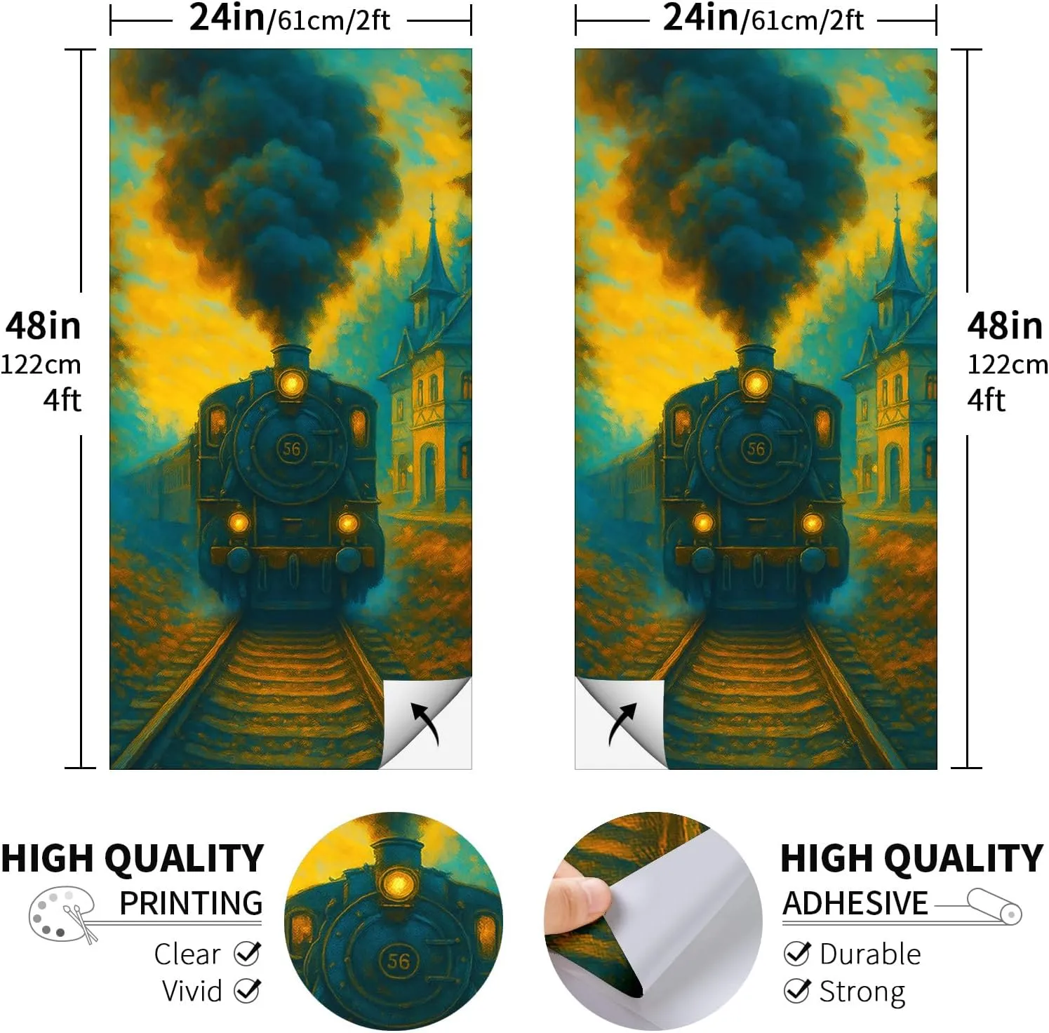 24inx48in Cornhole Board Decals for Outdoor Games Themed Vinyl Skins Weather-Resistant Cornhole Wrap Set for Family Backyard Fun Parties Decorative Game Stickers Set of 2 Twilight Train