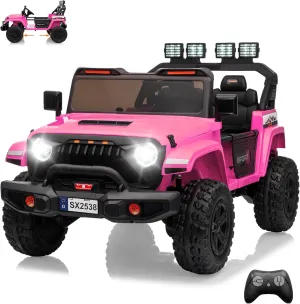 24V Ride On Toys for Big Kids, 2 Seater Ride on Car, 4WD Extend Car Body, 3 Adjustable Speeds for Ages 3 , Built-in Music Player, Kids Electric Ride On Toys with Easy Assembly, Pink