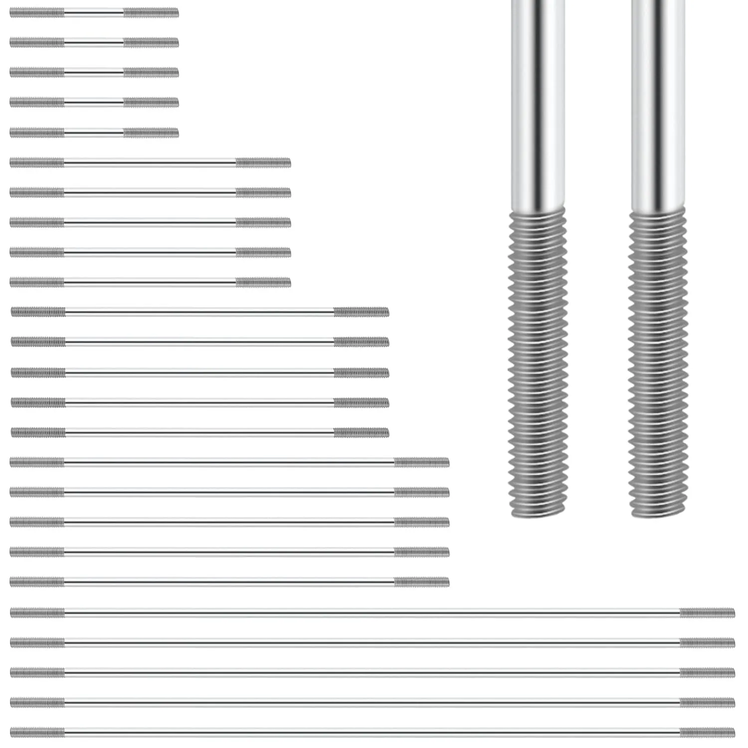 25 Pcs M3 304 Stainless Steel Pushrod Connector Set Double End Threaded Rod for DIY RC Car, Boat, Car, Airplane, Helicopter Model(45mm, 75mm, 100mm, 120mm,200mm)