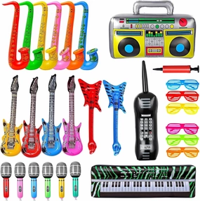 28 Pcs Inflatable Rock Star Playset, 80s 90s Props Decorations, Inflatable Guitar Rock and Roll Party Supplies, Fun Gifts for Carnival, Christmas Birthday Party