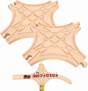 2 Pack Wooden Train Track Multi Way Switch Track Wood Train Track Expansion Accessories for Most Major Toy Trains Railway Table Activities Games