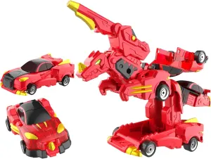 2pcs Transforming Car,Automatic Deformation of Magnetic Connections,Transform Car Toys Into Magical Flying Dinosaur for Boys & Girls|Party Favors Gift for Birthday, Christmas (Gold-red)