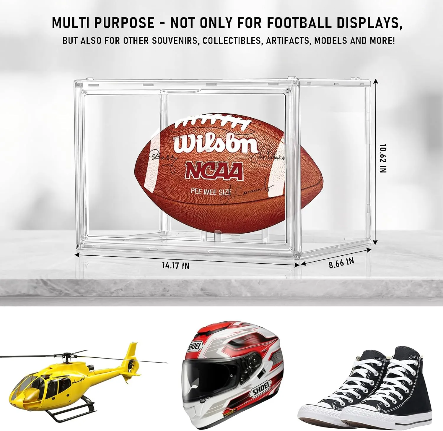 3 Pack Football Display Case, KKU Acrylic Clear Football Case Full Size with Magnetic Door, Professional Memorabilia Football Display Boxes Football Holder Dust and UV Protection