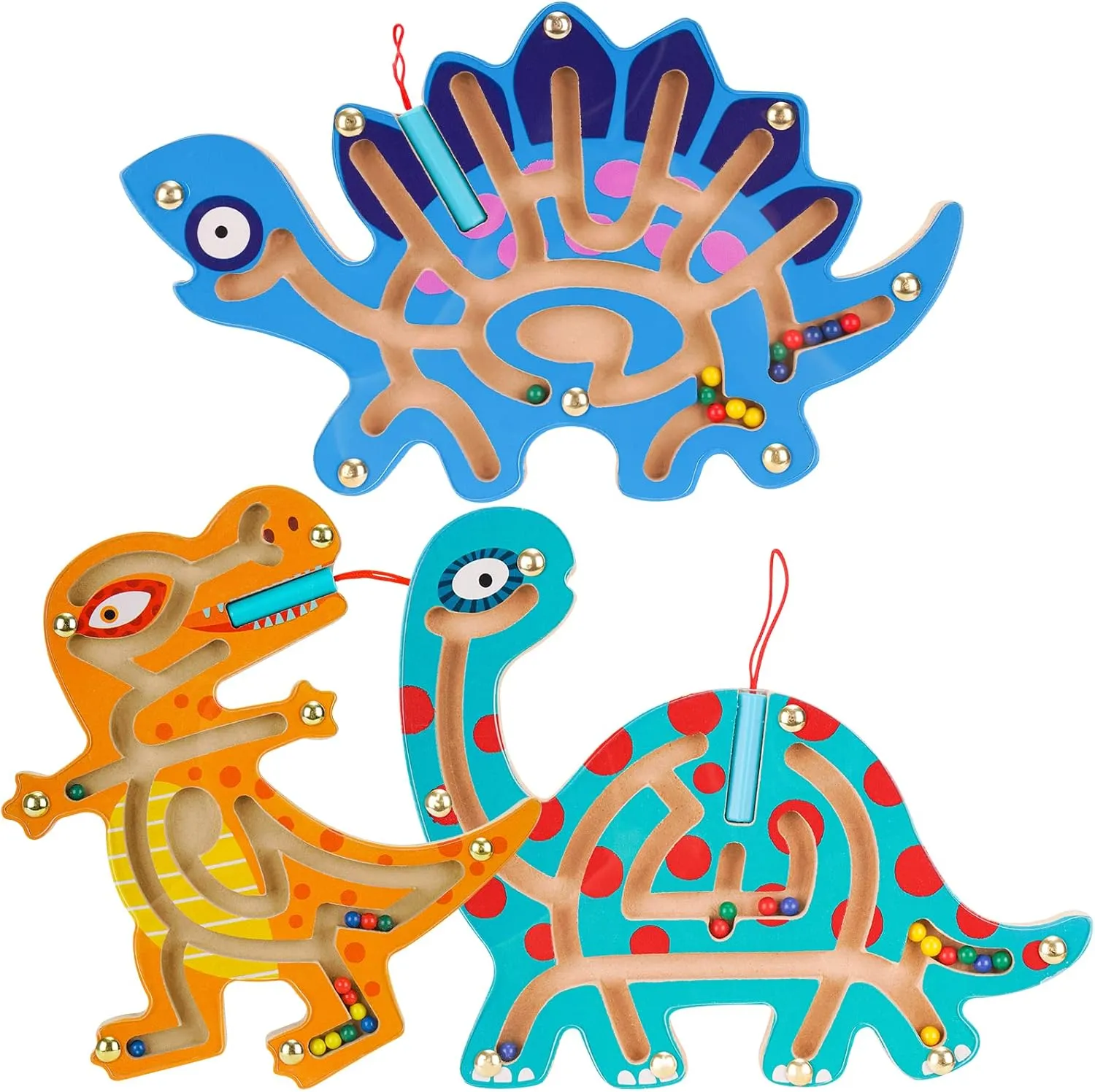 3-Pack Wooden Magnetic Maze Toys for Kids 3 , Dinosaur Interactive Puzzle Game Boards Montessori Labyrinth STEM Activity Child Fine Motor Skill Development Preschool Birthday Gifts (3 Dinosaurs)