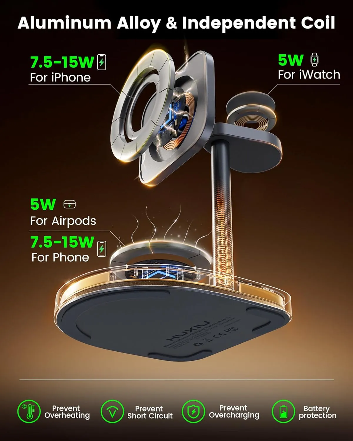 3-Point Power 3 in 1 Charging Station for Apple, KU XIU X85 Aluminum Alloy Magnetic Wireless Charger Stand with Mini Basketball & Hoop for iPhone 16/15/14/13/12, 5W for Apple Watch, AirPods, Gray