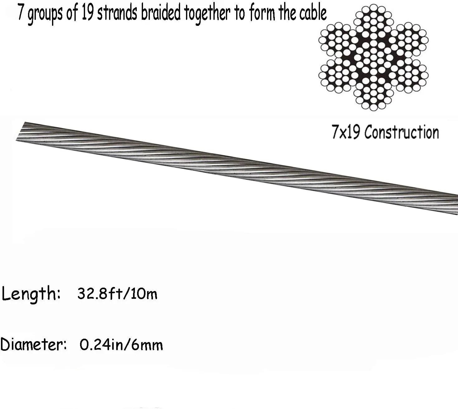 304 Stainless Steel Wire Rope Cable Bare Fishing Line Soft Rustproof Decking Lifting Clothesline7*19 Structure Braided