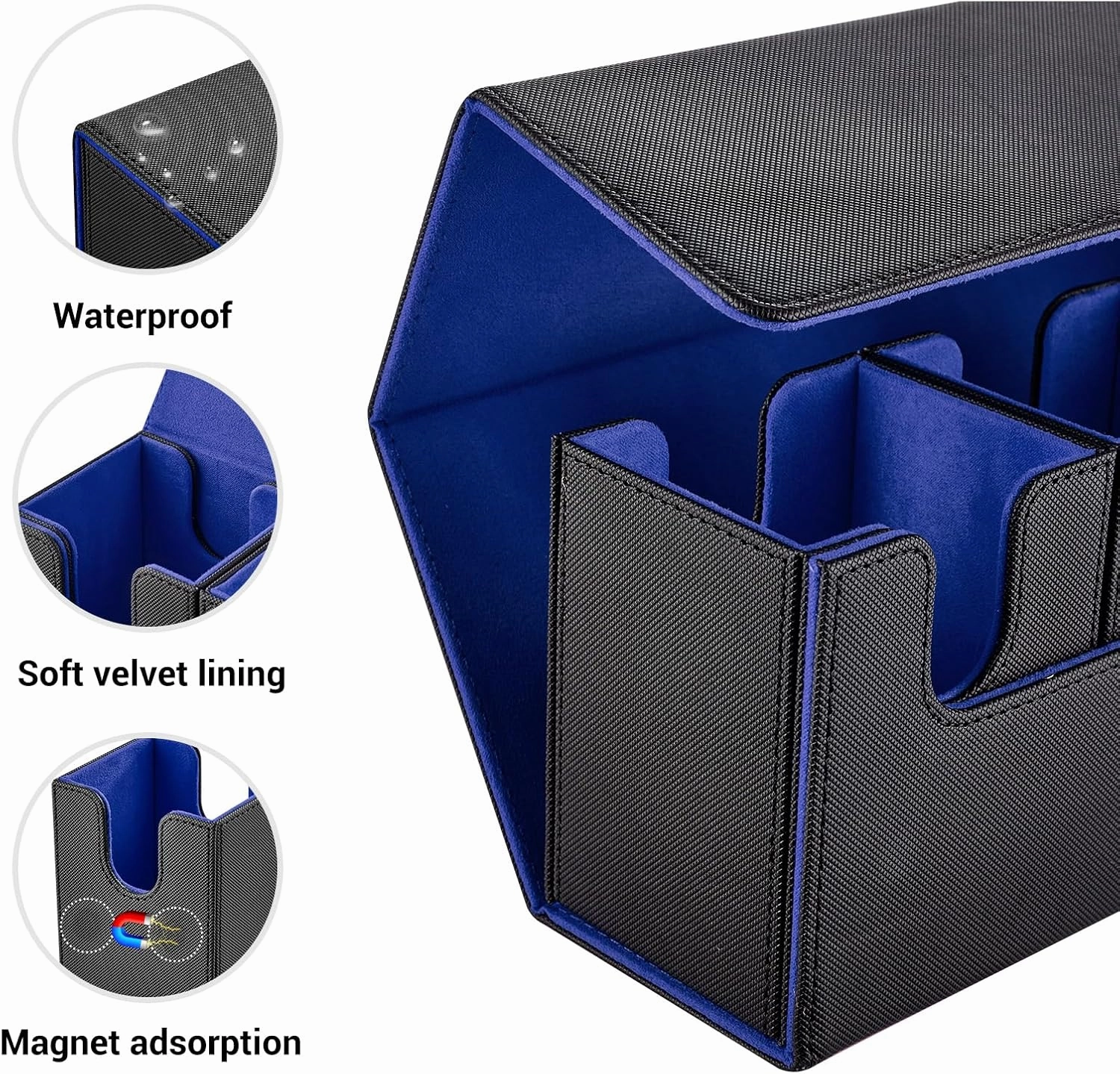 3 in 1 Commander Deck Box - Magic The Gathering Deck Storage Box Holding 300  Sleeved Cards (Black and Blue)