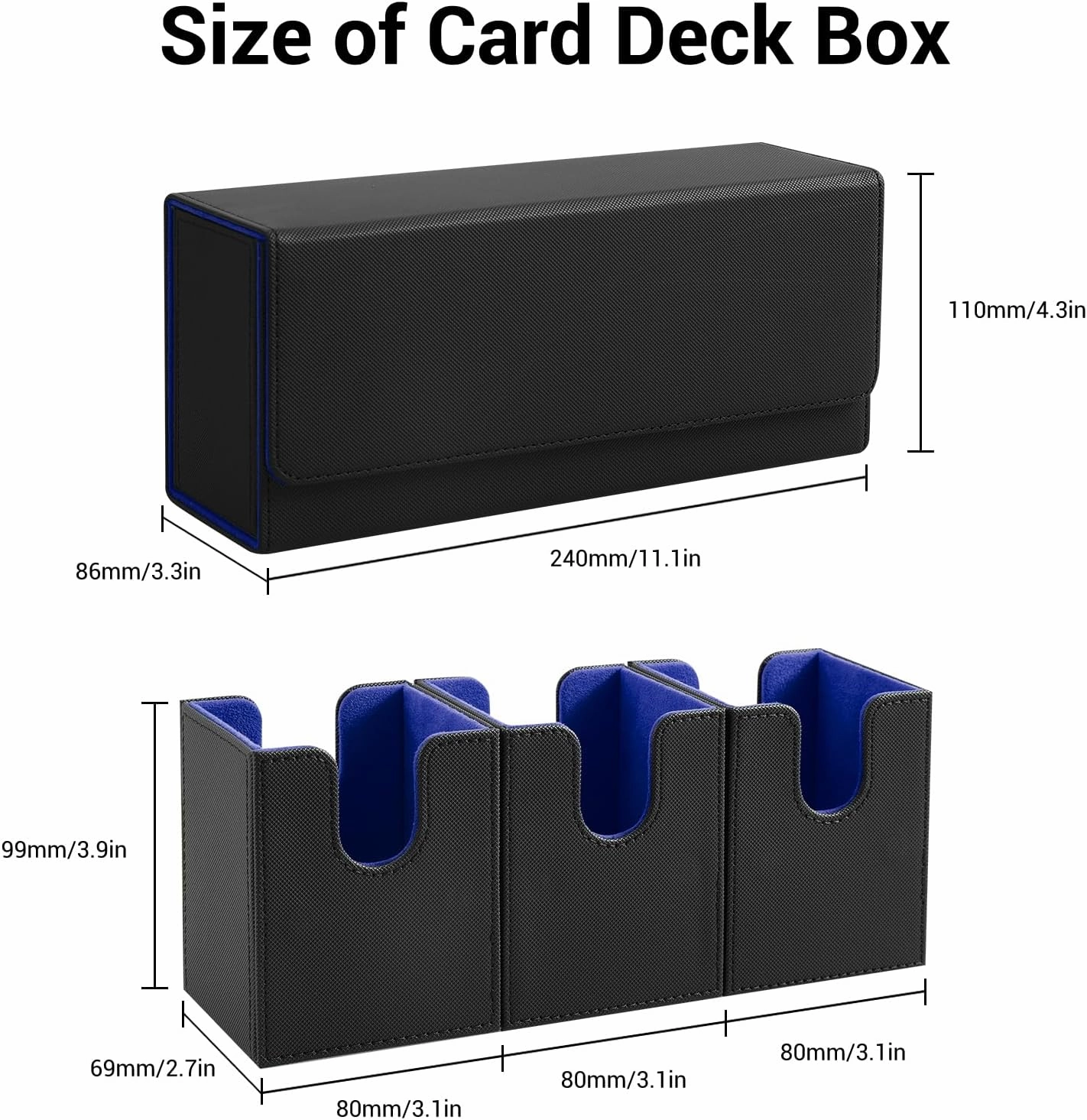 3 in 1 Commander Deck Box - Magic The Gathering Deck Storage Box Holding 300  Sleeved Cards (Black and Blue)